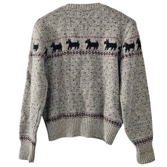 Lands' End 100% Wool Scottie Dog Knit Oatmeal Cardigan - Picture 2 of 6